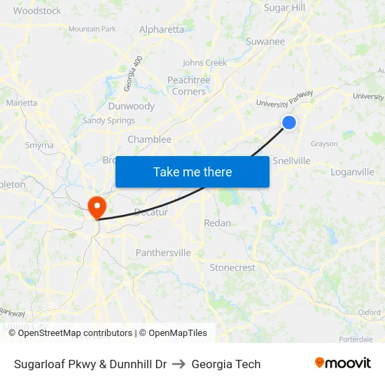 Sugarloaf Pkwy & Dunnhill Dr to Georgia Tech map
