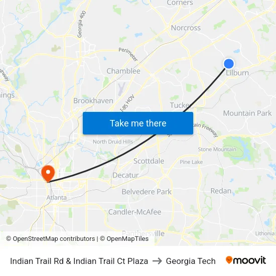 Indian Trail Rd & Indian Trail Ct Plaza to Georgia Tech map