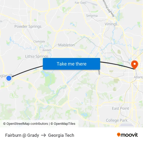 Fairburn @ Grady to Georgia Tech map