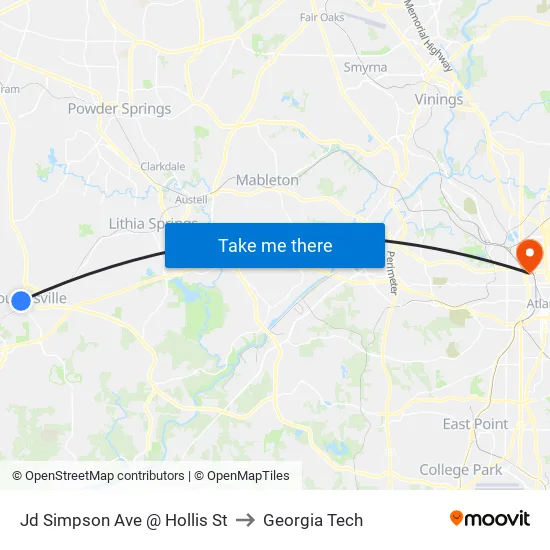 Jd Simpson Ave @ Hollis St to Georgia Tech map