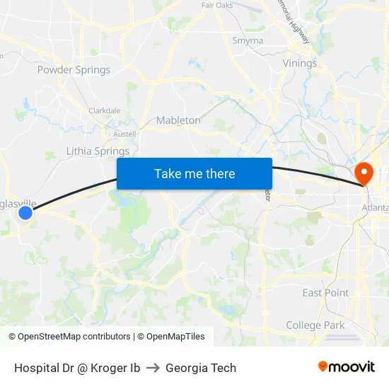 Hospital Dr @ Kroger Ib to Georgia Tech map
