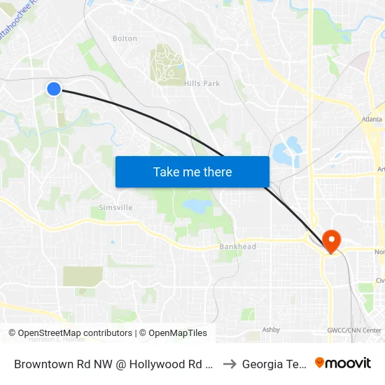 Browntown Rd NW @ Hollywood Rd NW to Georgia Tech map