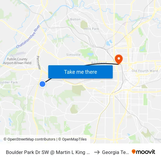 Boulder Park Dr SW @ Martin L King Jr Dr to Georgia Tech map