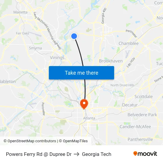 Powers Ferry Rd @ Dupree Dr to Georgia Tech map
