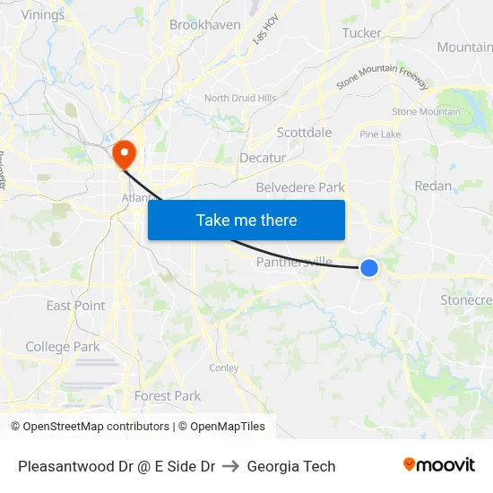 Pleasantwood Dr @ E Side Dr to Georgia Tech map