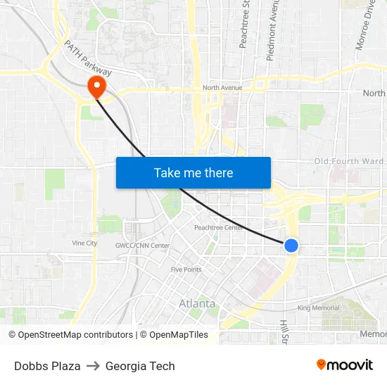 Dobbs Plaza to Georgia Tech map