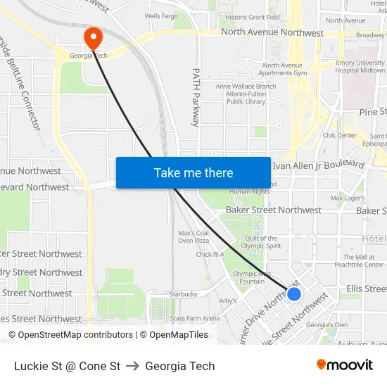 Luckie St @ Cone St to Georgia Tech map