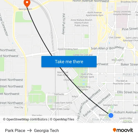 Park Place to Georgia Tech map