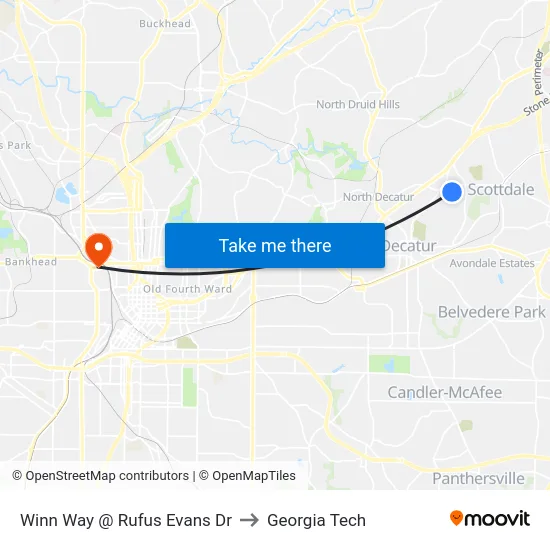 Winn Way @ Rufus Evans Dr to Georgia Tech map