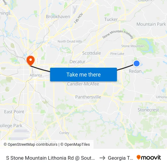 S Stone Mountain Lithonia Rd @ Southland Dr to Georgia Tech map