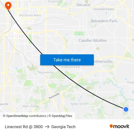 Linecrest Rd @ 3800 to Georgia Tech map