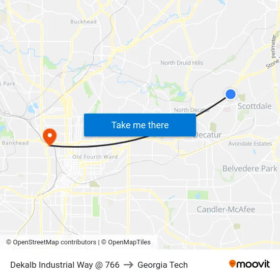 Dekalb Industrial Way @ 766 to Georgia Tech map