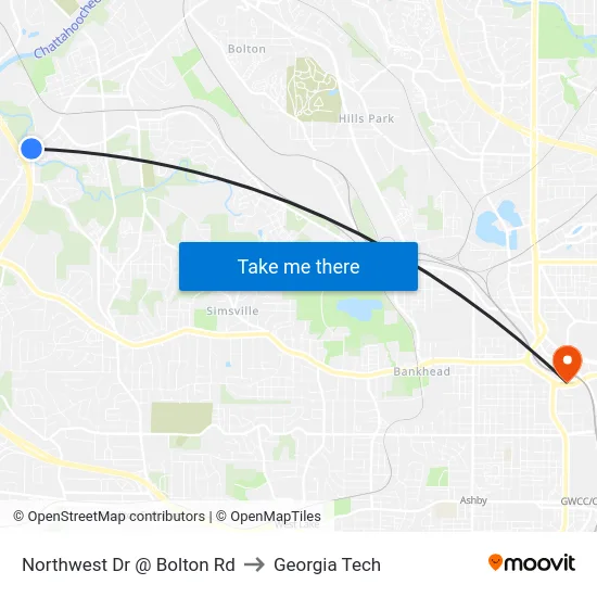 Northwest Dr @ Bolton Rd to Georgia Tech map