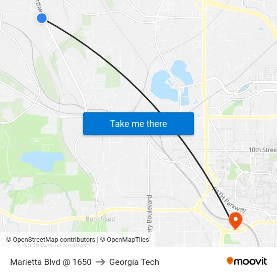 Marietta Blvd @ 1650 to Georgia Tech map