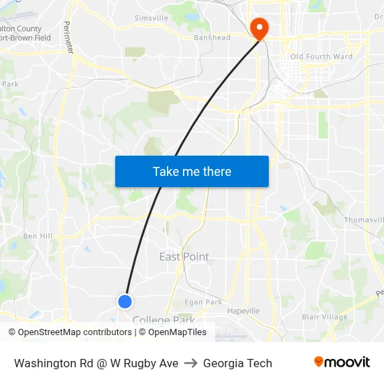 Washington Rd @ W Rugby Ave to Georgia Tech map