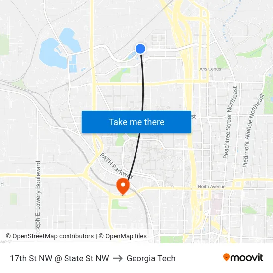 17th St NW @ State St NW to Georgia Tech map