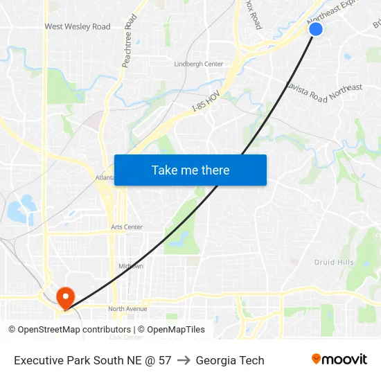 Executive Park South NE @ 57 to Georgia Tech map