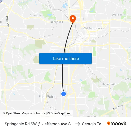 Springdale Rd SW @ Jefferson Ave SW to Georgia Tech map