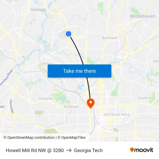 Howell Mill Rd NW @ 3280 to Georgia Tech map