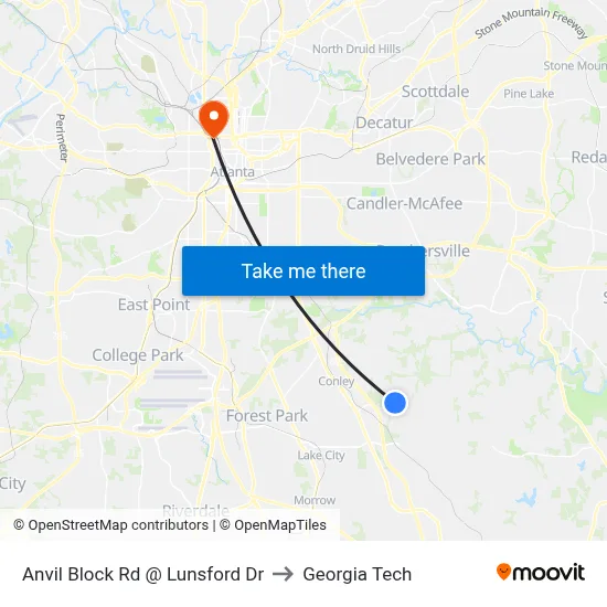 Anvil Block Rd @ Lunsford Dr to Georgia Tech map