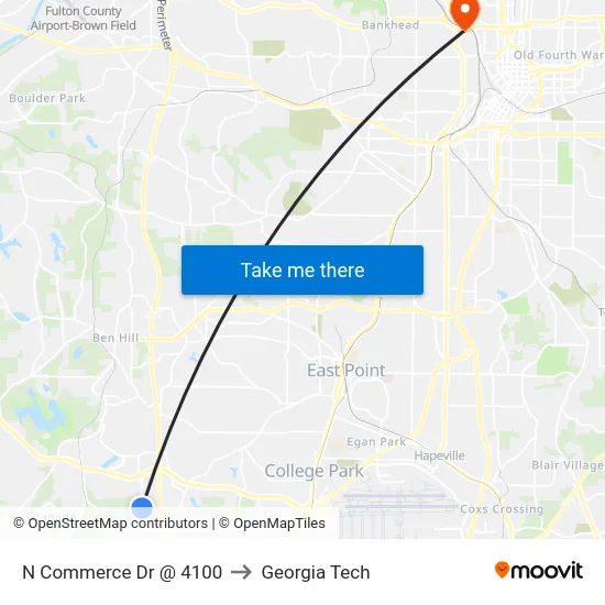 N Commerce Dr @ 4100 to Georgia Tech map