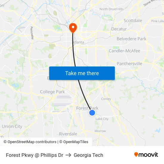 Forest Pkwy @ Phillips Dr to Georgia Tech map