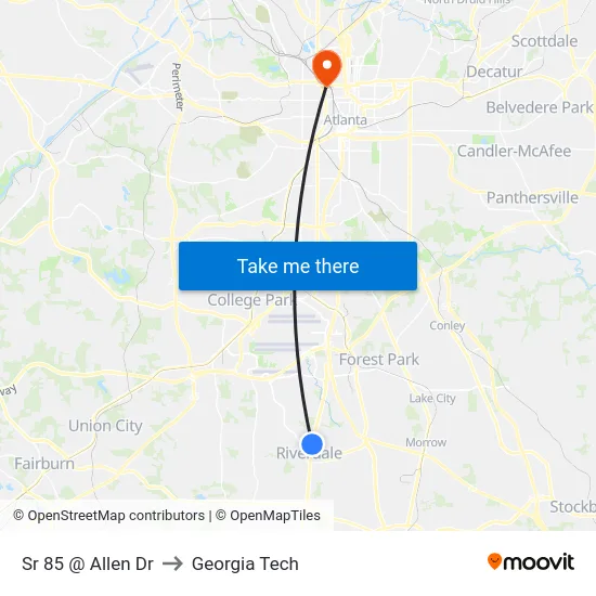 Sr 85 @ Allen Dr to Georgia Tech map