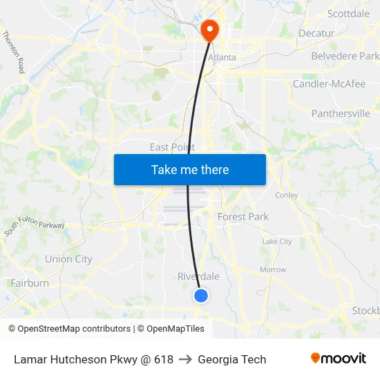 Lamar Hutcheson Pkwy @ 618 to Georgia Tech map