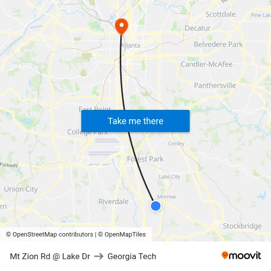 Mt Zion Rd @ Lake Dr to Georgia Tech map