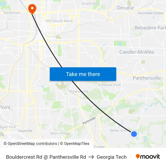 Bouldercrest Rd @ Panthersville Rd to Georgia Tech map