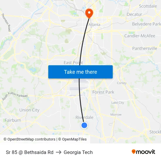 Sr 85 @ Bethsaida Rd to Georgia Tech map
