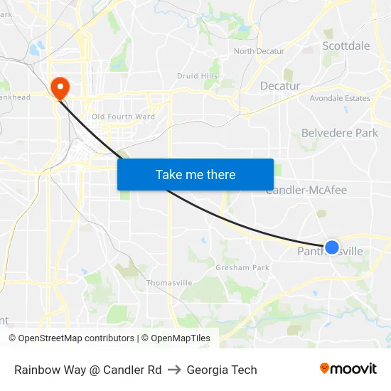 Rainbow Way @ Candler Rd to Georgia Tech map