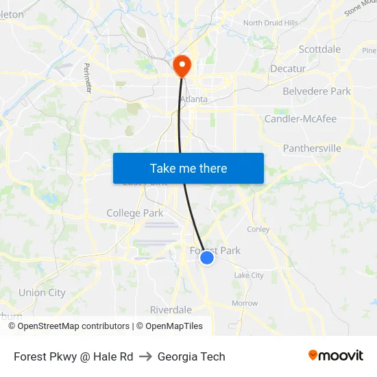 Forest Pkwy @ Hale Rd to Georgia Tech map