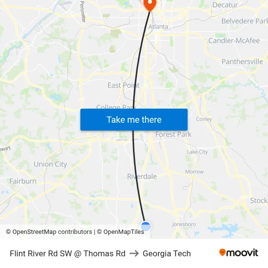Flint River Rd SW @ Thomas Rd to Georgia Tech map