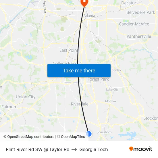 Flint River Rd SW @ Taylor Rd to Georgia Tech map