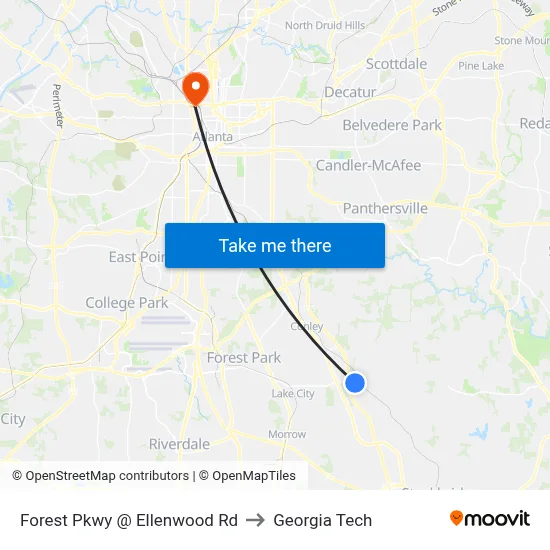 Forest Pkwy @ Ellenwood Rd to Georgia Tech map