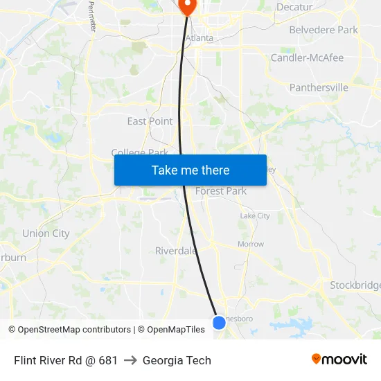 Flint River Rd @ 681 to Georgia Tech map