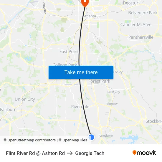 Flint River Rd @ Ashton Rd to Georgia Tech map