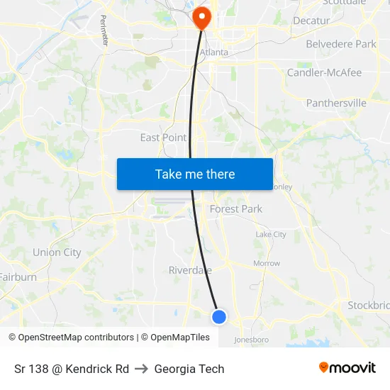 Sr 138 @ Kendrick Rd to Georgia Tech map