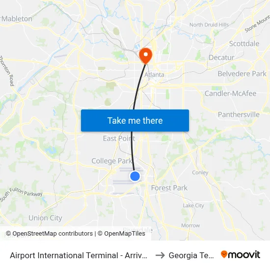 Airport International Terminal - Arrivals to Georgia Tech map