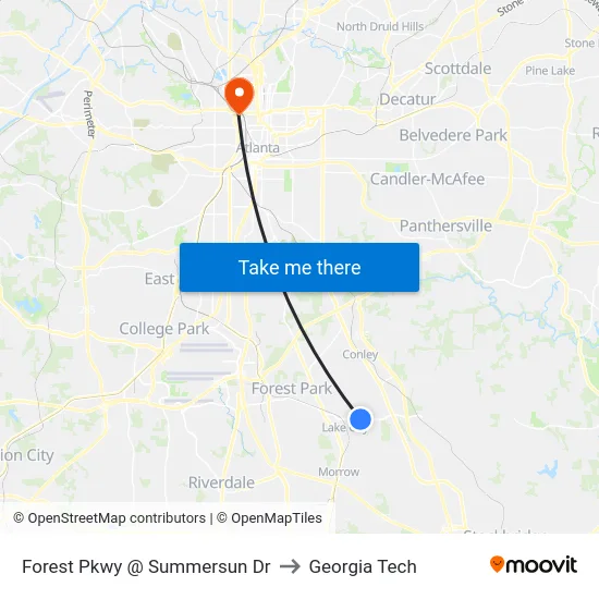 Forest Pkwy @ Summersun Dr to Georgia Tech map