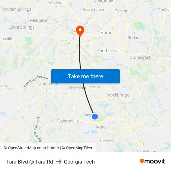 Tara Blvd @ Tara Rd to Georgia Tech map