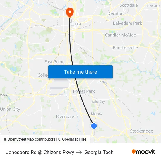 Jonesboro Rd @ Citizens Pkwy to Georgia Tech map