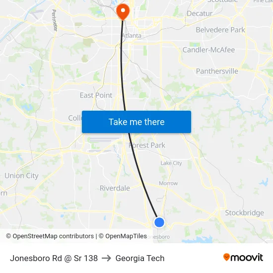 Jonesboro Rd @ Sr 138 to Georgia Tech map