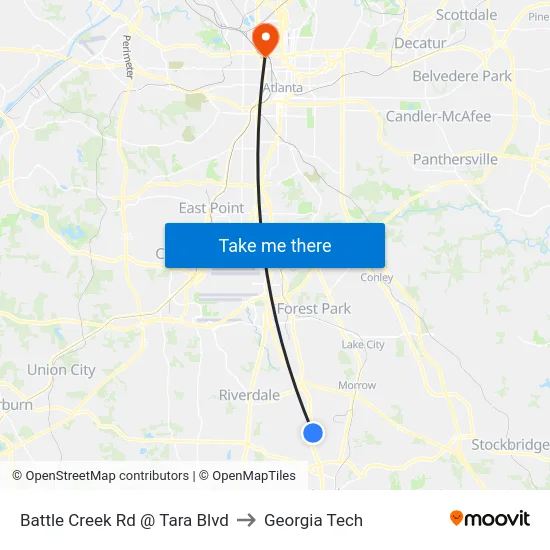Battle Creek Rd @ Tara Blvd to Georgia Tech map