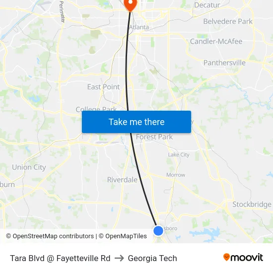 Tara Blvd @ Fayetteville Rd to Georgia Tech map