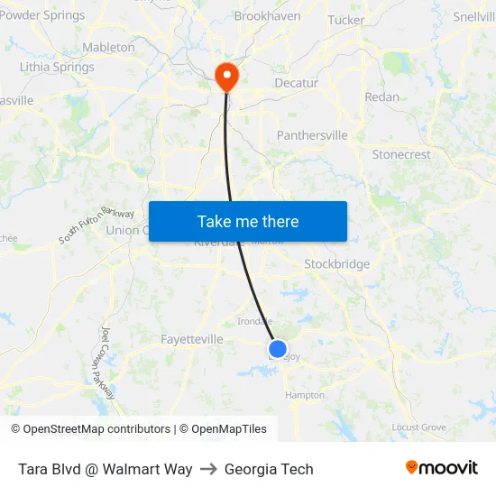 Tara Blvd @ Walmart Way to Georgia Tech map