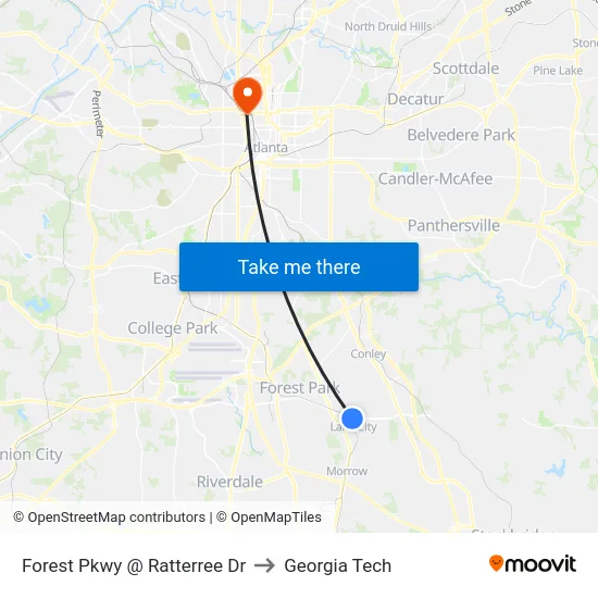 Forest Pkwy @ Ratterree Dr to Georgia Tech map