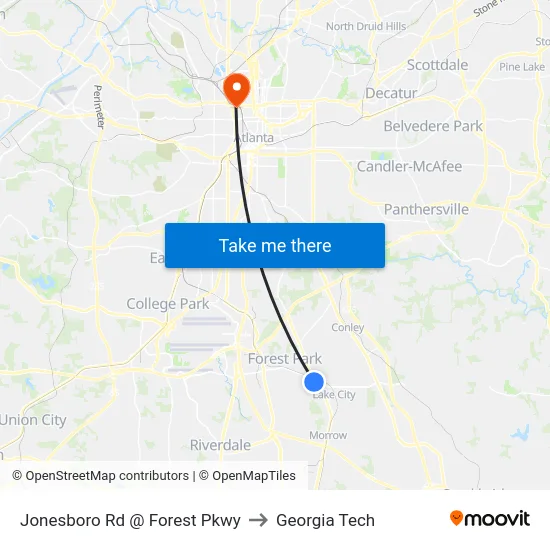 Jonesboro Rd @ Forest Pkwy to Georgia Tech map
