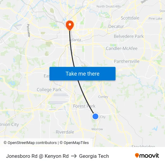 Jonesboro Rd @ Kenyon Rd to Georgia Tech map